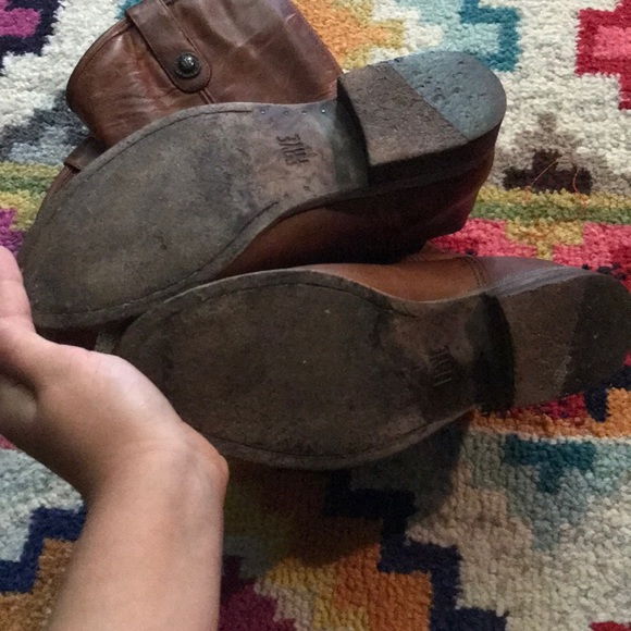 LEATHER COGNAC BROWN TALL FRYE BOOTS - Picture 7 of 7